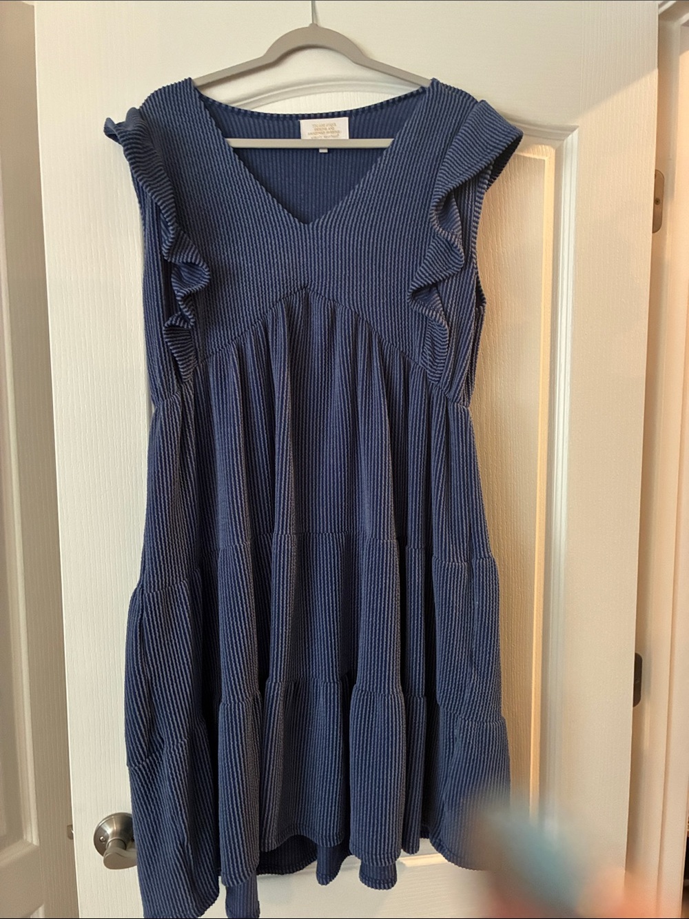Simply Southern Navy Blue V‑Neck Ruffle Tiered Dress